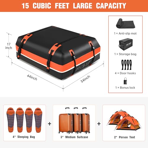 Soft-Shell Waterproof Rooftop Cargo Carrier, 21 Cubic Feet, with Straps and Storage Bag I12135