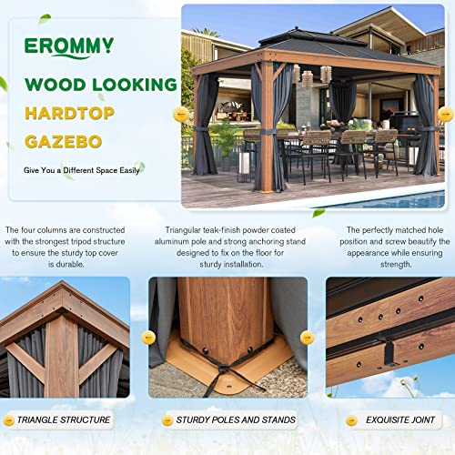 12x20 ft Hardtop Gazebo Double Roof Galvanized Steel Canopy Outdoor Aluminum Frame with Netting and Curtains X191579