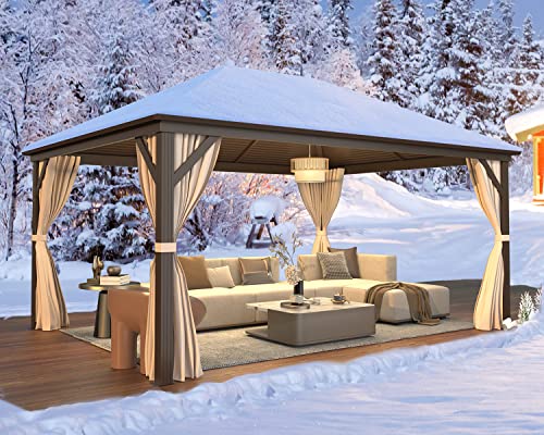 12x16 ft Hardtop Gazebo with Double Roof, Curtains and Netting T94173