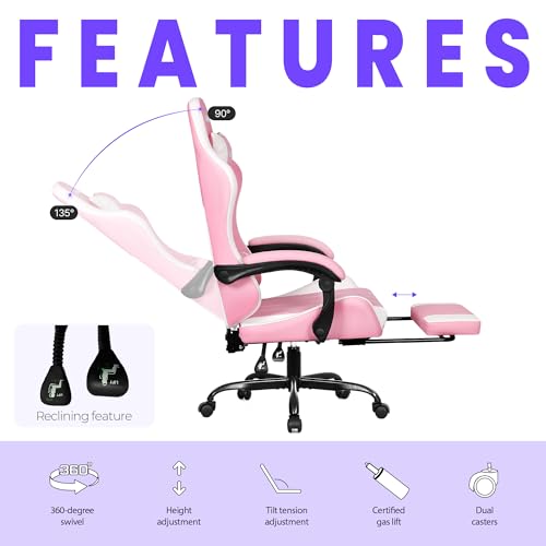 Gaming Chair with Footrest Lumbar Support High Back Recliner Ergonomic Leather L124