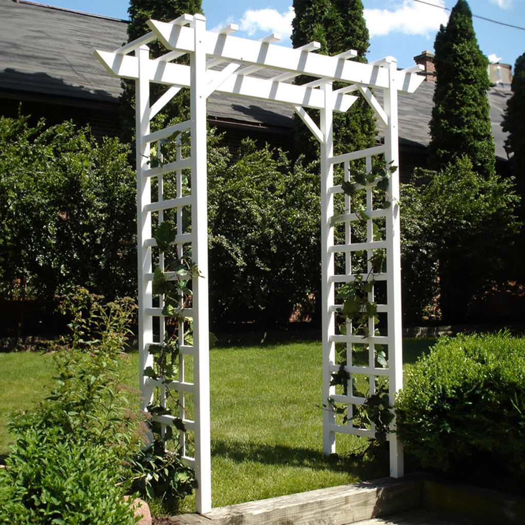 PVC Patio Garden Arch with Lattice Trellis for Climbing Plants, White C7329