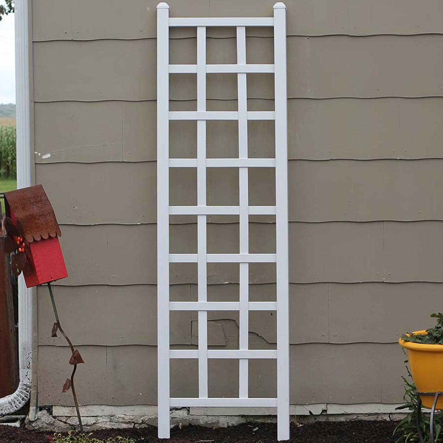 PVC Vinyl Outdoor Garden Patio Trellis with Ground Anchors, White M9343