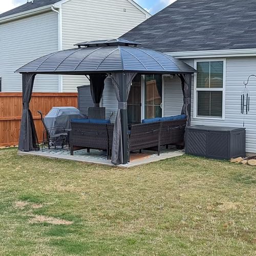 10 x 10 ft Hardtop Gazebo with Netting and Curtains, Galvanized Steel Roof for Patio K80436