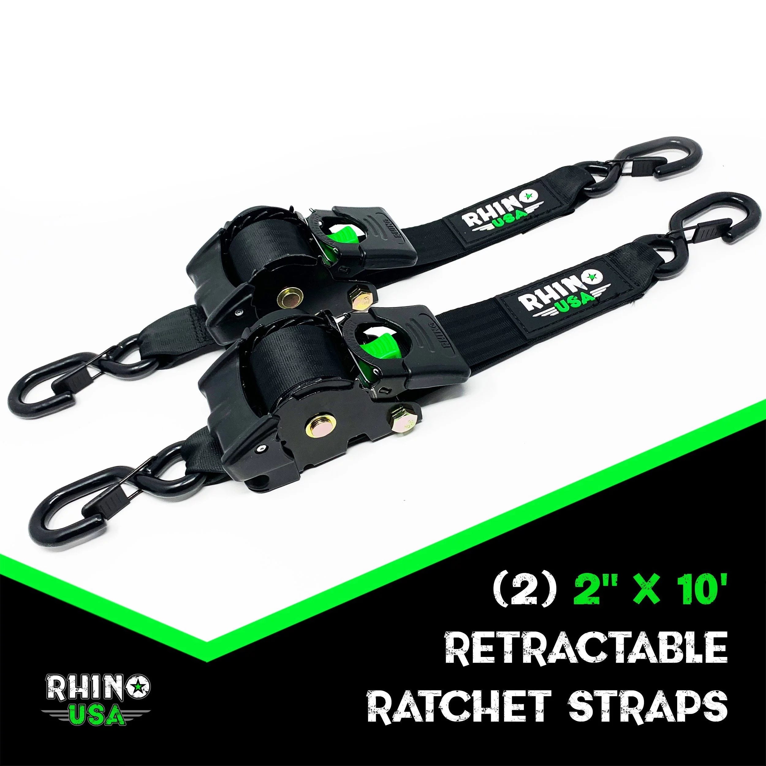2" x 10' Retractable Ratchet Straps (2-Pack) - 3,033lb Max Break Strength F654725