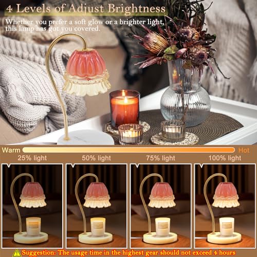 Candle Warmer Lamp with Timer, Dimmable Glass Flower Design, Marble Base, Electric Desk Lamp A686032
