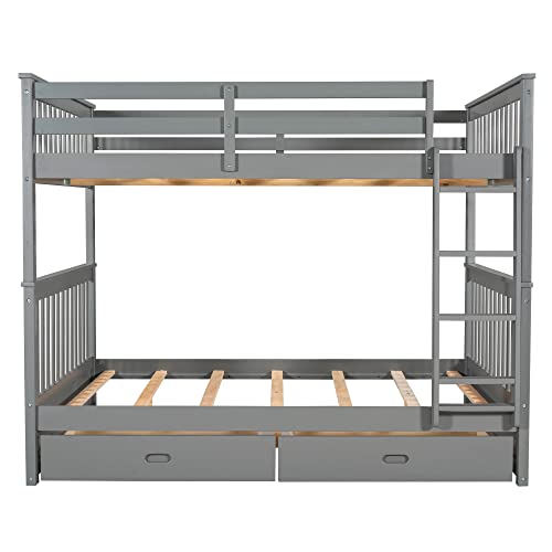 Twin Over Full Bunk Bed with Slide and Stairs for Kids I642