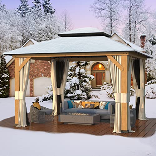 12x20 ft Hardtop Gazebo Double Roof Galvanized Steel Canopy Outdoor Aluminum Frame with Netting and Curtains X191579