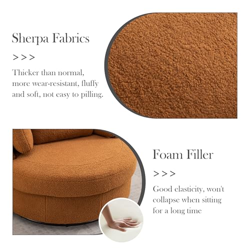 Oversized Swivel Barrel Chair with Ottoman, Chenille, Beige M813