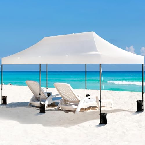Heavy Duty Pop Up Canopy Tent 10x20 with Wheeled Carry Bag, White Q36763