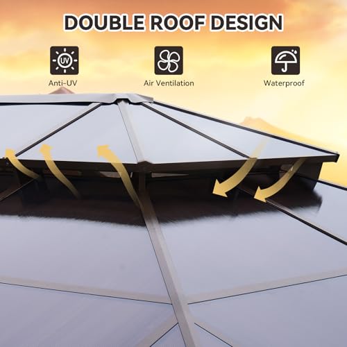 12x16 Hardtop Gazebo with Netting and Curtains for Patio K27275