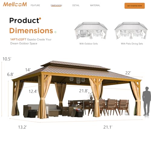 12x16 ft Hardtop Gazebo with Double Roof, Curtains and Netting T94173