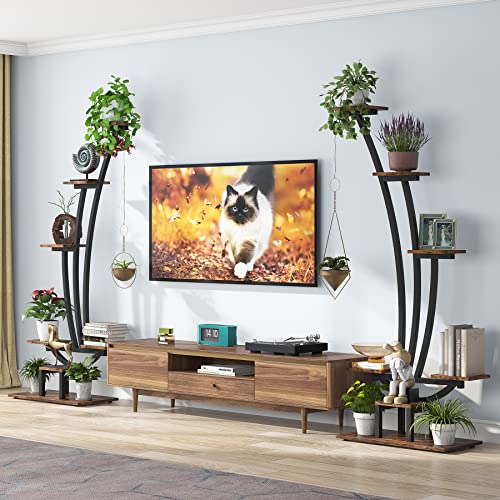6-Tier Tall Plant Stand, Metal Curved Display Shelf with Hanging Hooks V22276