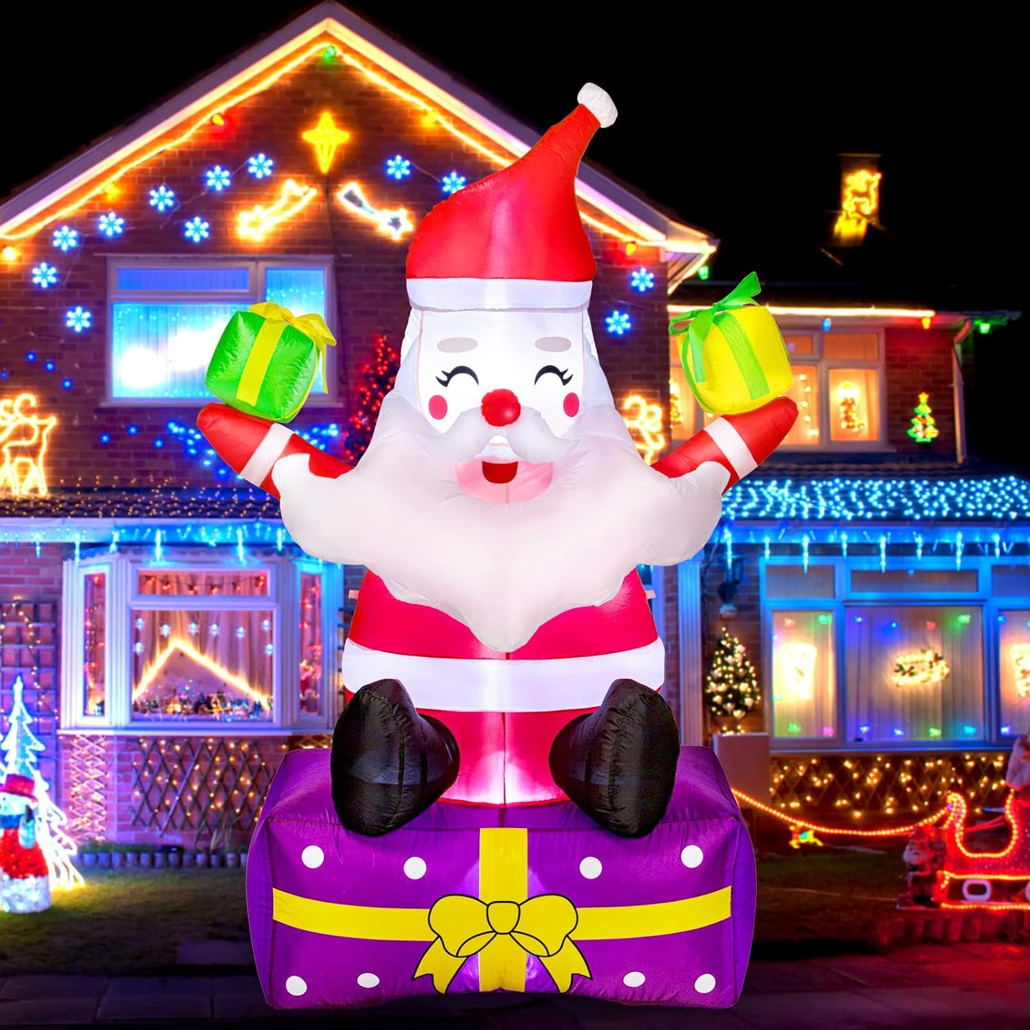 6ft Christmas Inflatables Santa Claus with Gift Boxes for Yard Lawn Garden I417