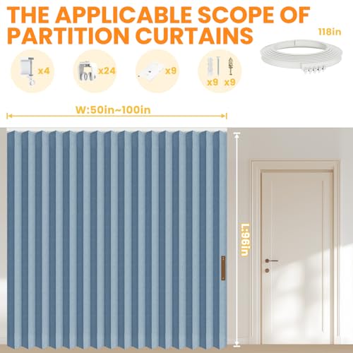 Blackout Accordion Room Divider Curtains with Ceiling Track for Bedroom Patio Sliding Door Q924855