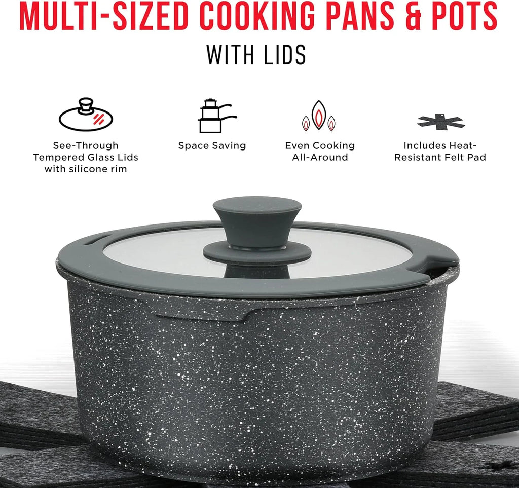 Detachable 15-Piece Cookware Set, Granite Non-Stick, Stackable, Oven-Safe D2473