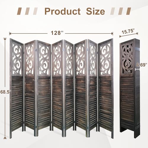 6 Panel Wooden Room Divider with Shelves P850285