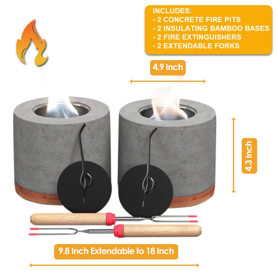 Concrete Tabletop Fire Pit with Bamboo Base and Roasting Forks A8178