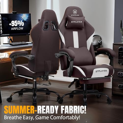 Gaming Chair Ergonomic Office Chair with Foot Rest, Breathable Fabric Computer Chair with Headrest and Lumbar Support O7023