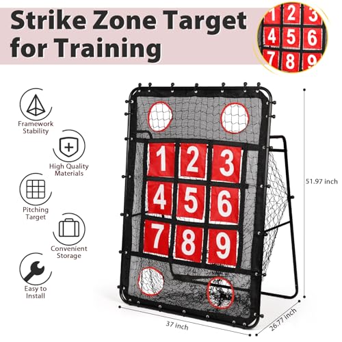 Baseball Pitching Target with Strike Zone, 9-Hole Training Net with Carry Bag L9372