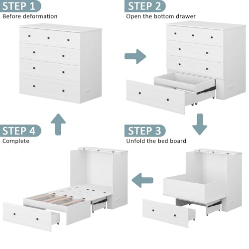 Murphy Bed with Storage & Charging Station, Foldable Panel, Distressed White C449393