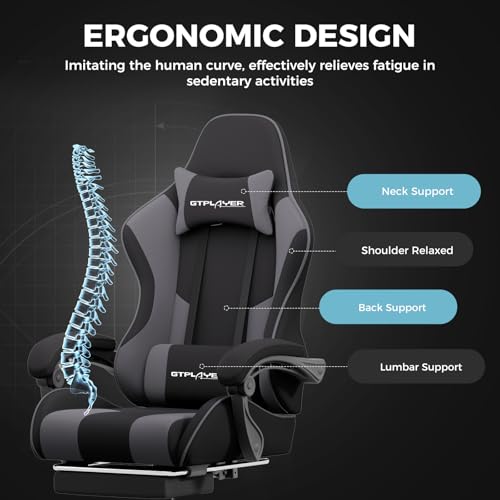 Gaming Chair with Footrest and Lumbar Support, Height Adjustable, Blue Y9034