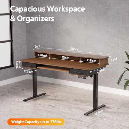 Electric Standing Desk with 2 Drawers, Height Adjustable for Home Office W495