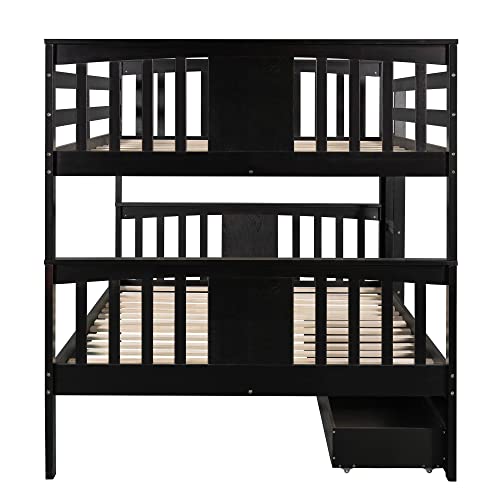 Twin Over Full Bunk Bed with Slide and Stairs for Kids I642