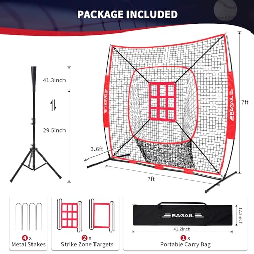 Baseball & Softball Practice Net with Bow Frame, Portable, with Batting Tee and Carry Bag B6660