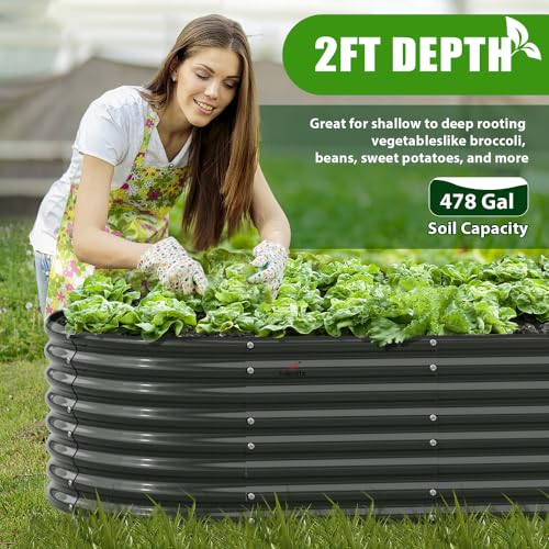 Galvanized Raised Garden Bed Oval Metal Planter Box for Vegetables Flowers U63502