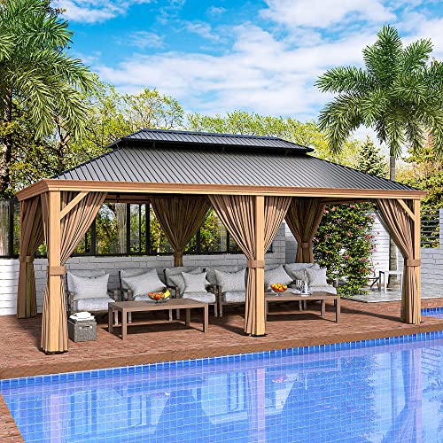 10 x 12 ft Hardtop Gazebo with Netting and Curtains for Patio, Deck, Backyard X60892