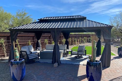 10' x 14' Permanent Hardtop Gazebo with Galvanized Steel Double Roof, Curtains and Netting Included M871