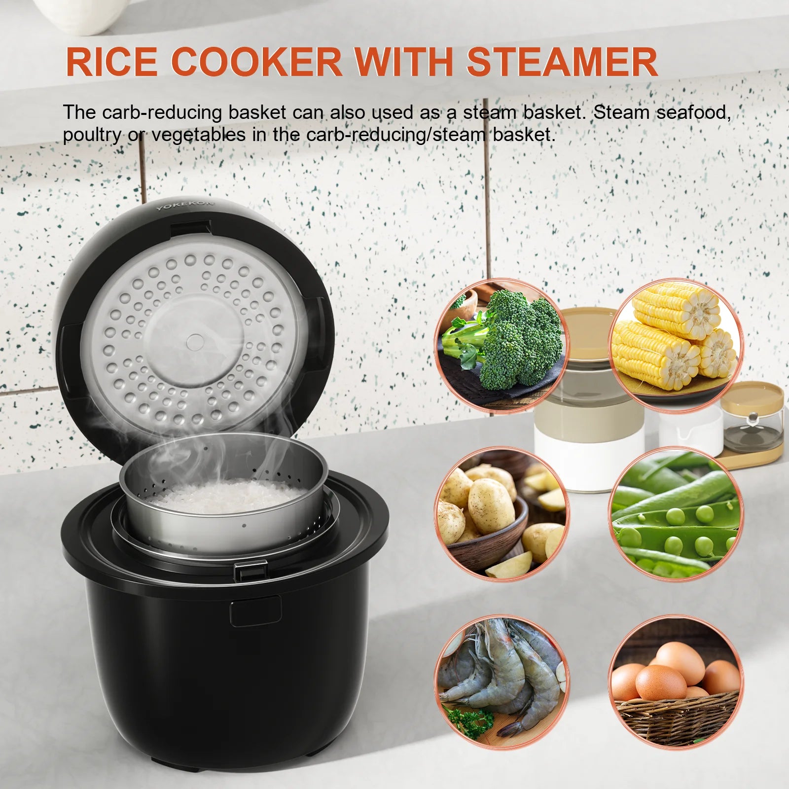 3-Cup Rice Cooker with Steamer and Delay Timer U316418