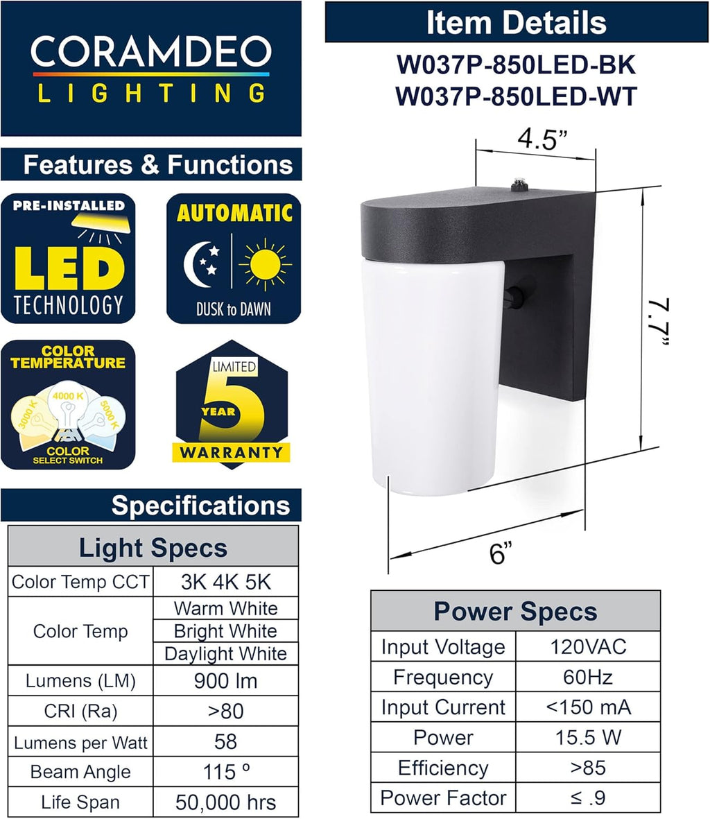LED Jelly Jar Light, Dusk to Dawn Photocell, Wet Location, 900 Lumens U6094