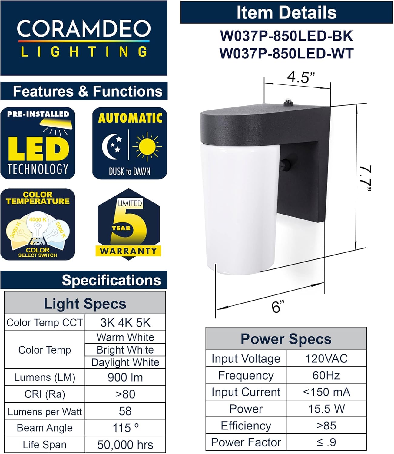 LED Jelly Jar Light, Dusk to Dawn Photocell, Wet Location, 900 Lumens U6094