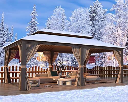 12x16 ft Hardtop Gazebo with Double Roof, Curtains and Netting T94173