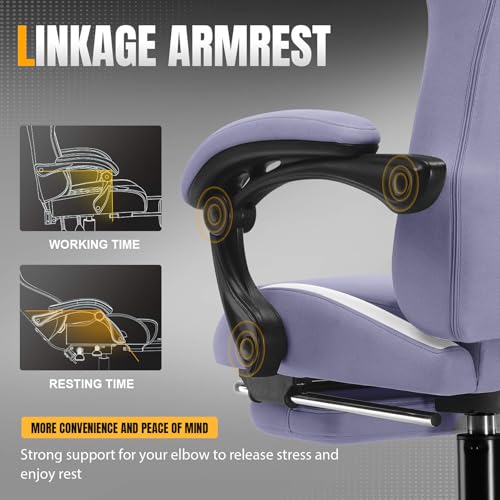 Gaming Chair Ergonomic Office Chair with Foot Rest, Breathable Fabric Computer Chair with Headrest and Lumbar Support O7023