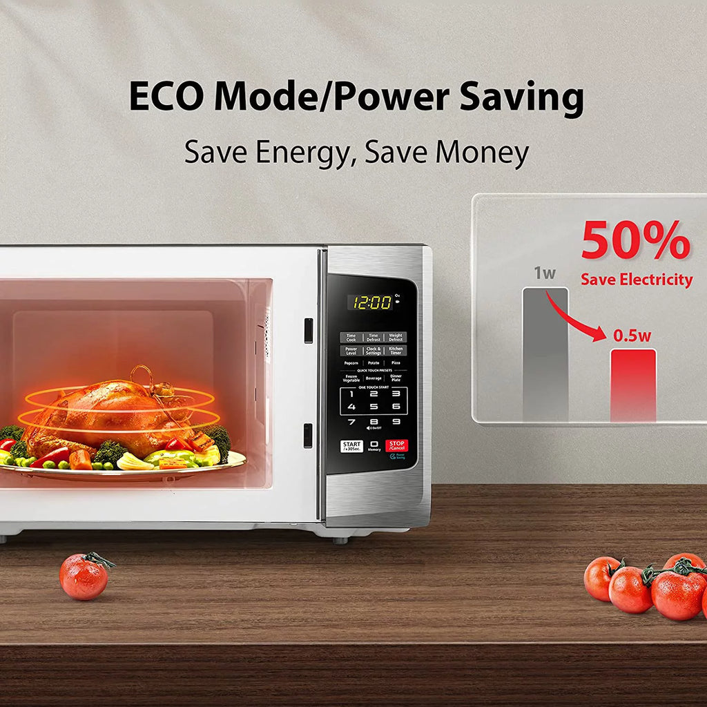 Microwave Oven 0.9 cu. ft with Eco Mode and LED Lighting, Stainless Steel M916