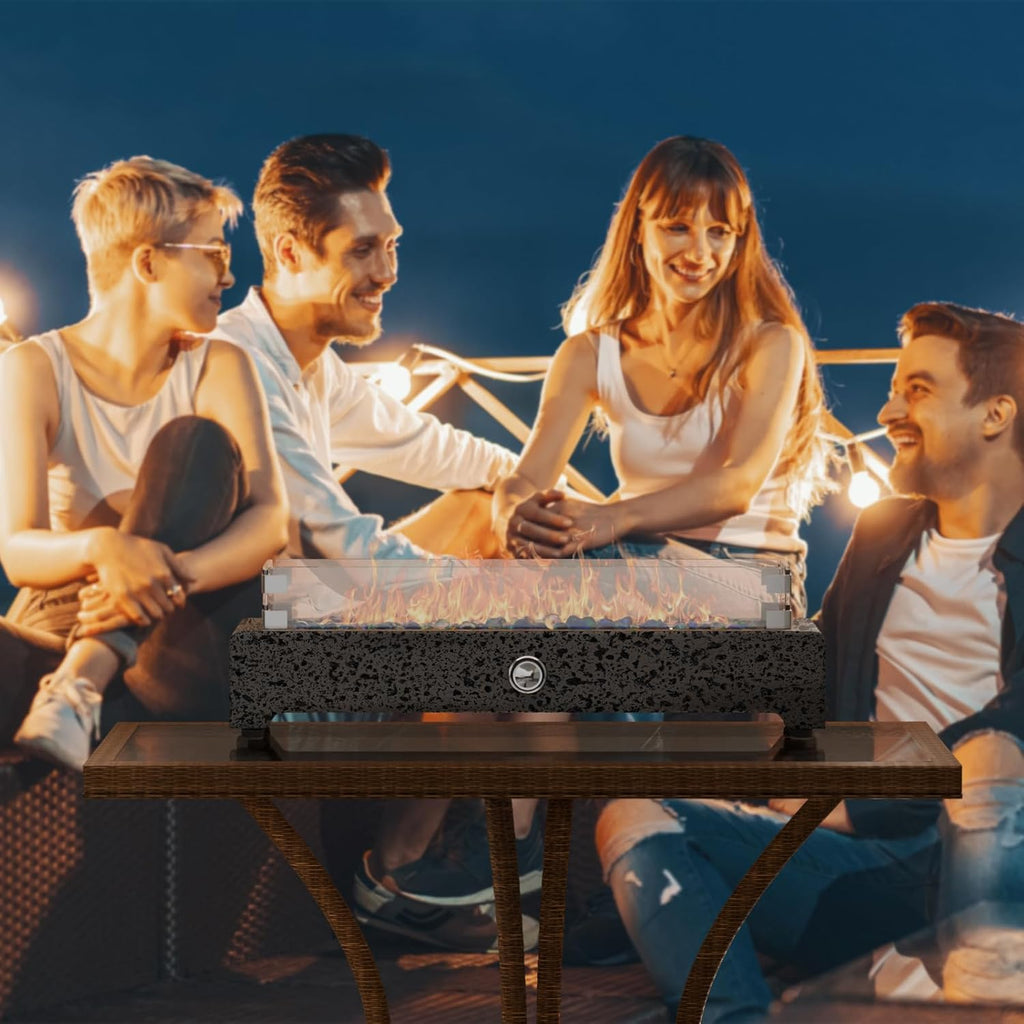 28" Tabletop Propane Fire Pit with Stainless Steel Burner and Glass Rocks M41115