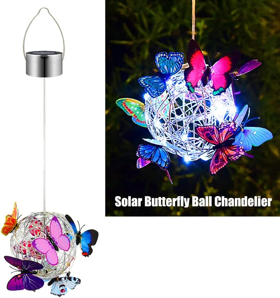 Solar Hanging Mesh Orb with LED Butterfly Light for Garden Patio X559736
