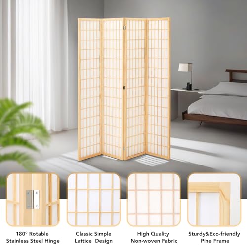6 Panel Folding Room Divider, Japanese Shoji Screen, 5.9 Ft, Natural T81976