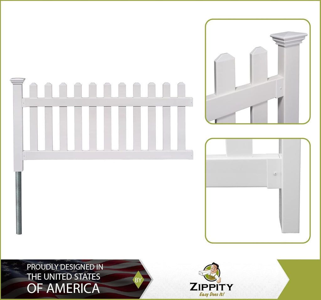 Portable Vinyl Fence Kit with No-Dig White Picket Panel W644224