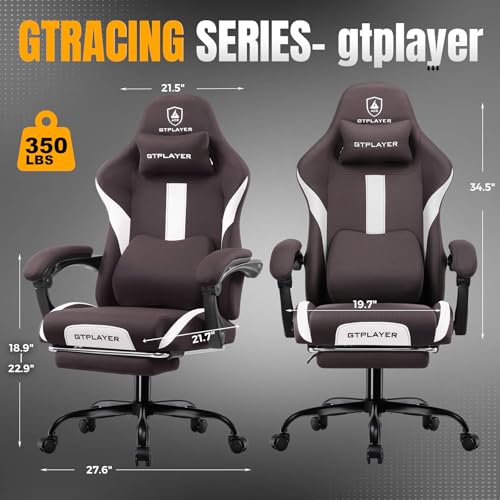 Gaming Chair Ergonomic Office Chair with Foot Rest, Breathable Fabric Computer Chair with Headrest and Lumbar Support O7023