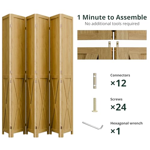 Wood Room Divider, 4 Panel 66.9 Inch Folding Privacy Screen, Freestanding Partition L84708