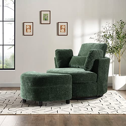 Round Swivel Barrel Chair with Ottoman for Living Room Bedroom G375183