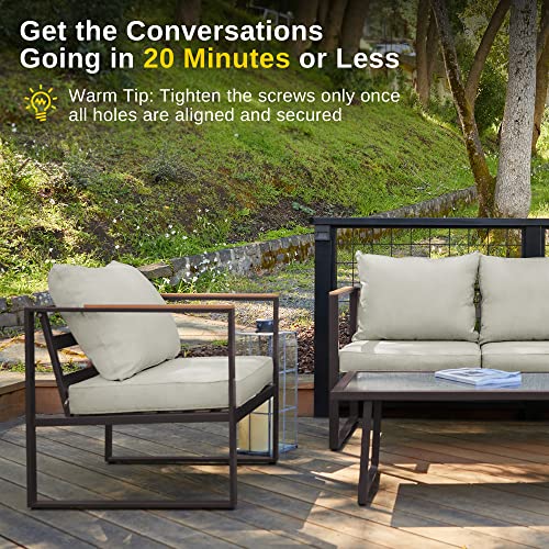 4-Piece Outdoor Patio Furniture Set with Sofa and Tempered Glass Table B6490