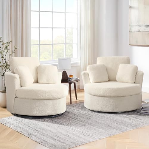 Round Swivel Barrel Chair with Ottoman for Living Room Bedroom G375183