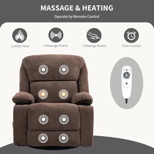 Massage Recliner Chair with Heat, Swivel Rocking, Cup Holders L468