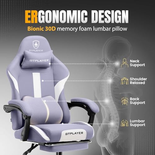 Gaming Chair Ergonomic Office Chair with Foot Rest, Breathable Fabric Computer Chair with Headrest and Lumbar Support O7023