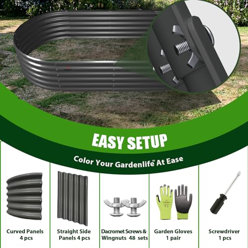 Galvanized Raised Garden Bed Oval Metal Planter Box for Vegetables Flowers U63502