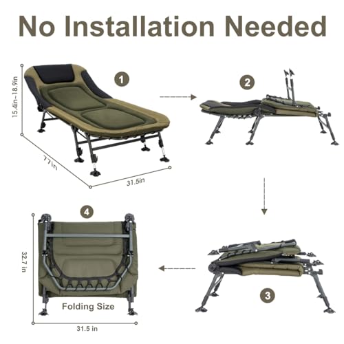 Camping Cot for Adults with Carry Bag, Heavy Duty Folding Bed with Padded Cushion D77188